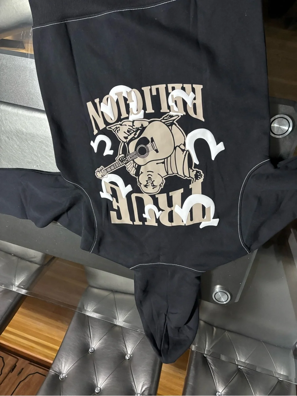 True Religion Black Zip-Up Hoodie with Contrast Stitching